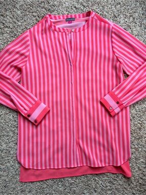 Vince Camuto Pink Striped Long Sleeve Blouse Women’s Small Vintage Oversized